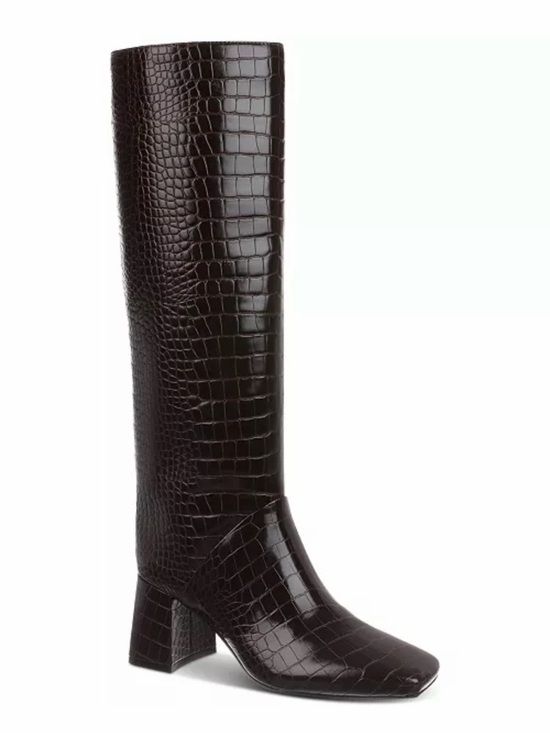 ON 34th Shoes - On 34th Millerr Square-Toe Knee High Boots Croc-Embossed in Mahogany Size 7, NEW